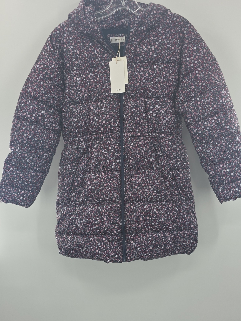 Girls' Floral Hooded Puffer Coat in Dark Purple